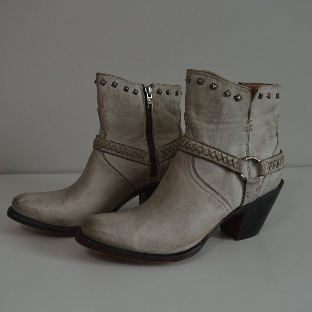 Lucchese Harness Ani Studded Distressed White Western Booties - Picture 6 of 15